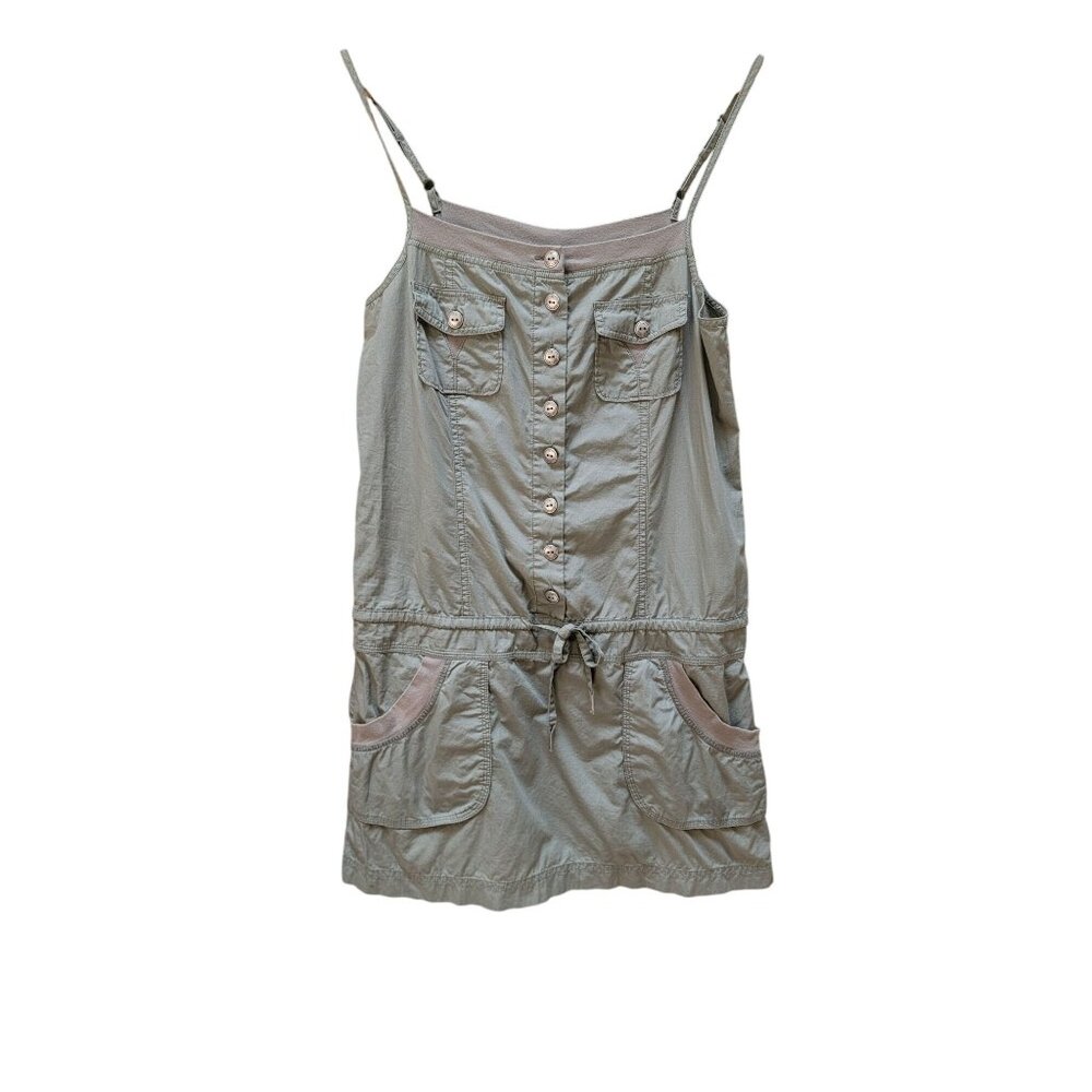 Sleeveless Olive Green Heritage 1981 Button-Front Dress With Adjustable Straps &
